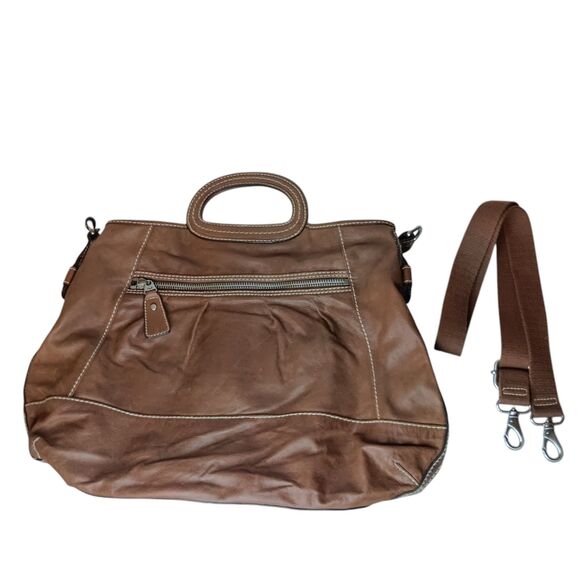Vintage Fossil Brown Soft Leather Satchel Tote Doctor Messenger Bag With Strap - Picture 4 of 13